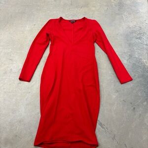 Express Bodycon Red Small Dress Long‎ Sleeve
